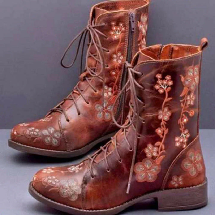 Drune | Retro-Stiefel mit Ethnischer Stickerei