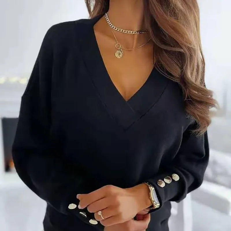 Drune | Bluse mit Knopfdetails V-ausschnitt Elegant und Lässig