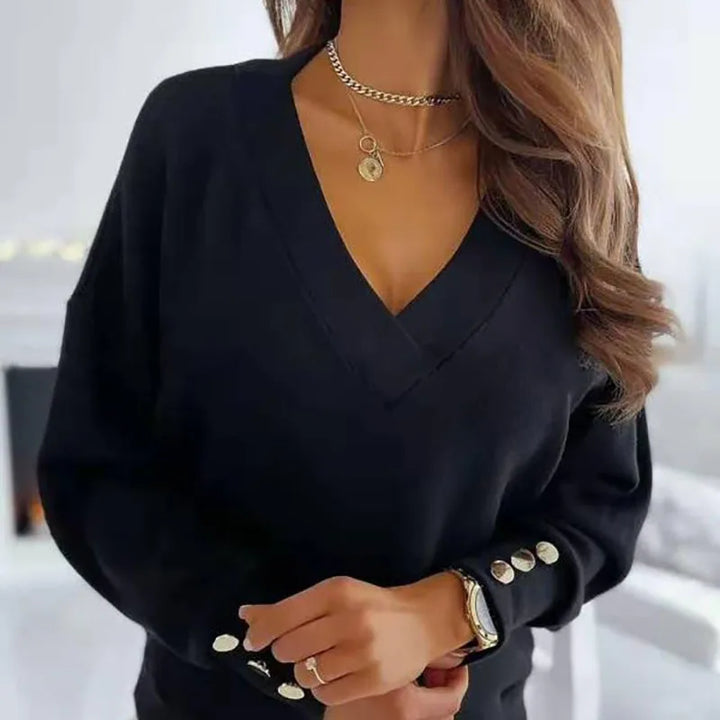 Drune | Bluse mit Knopfdetails V-ausschnitt Elegant und Lässig