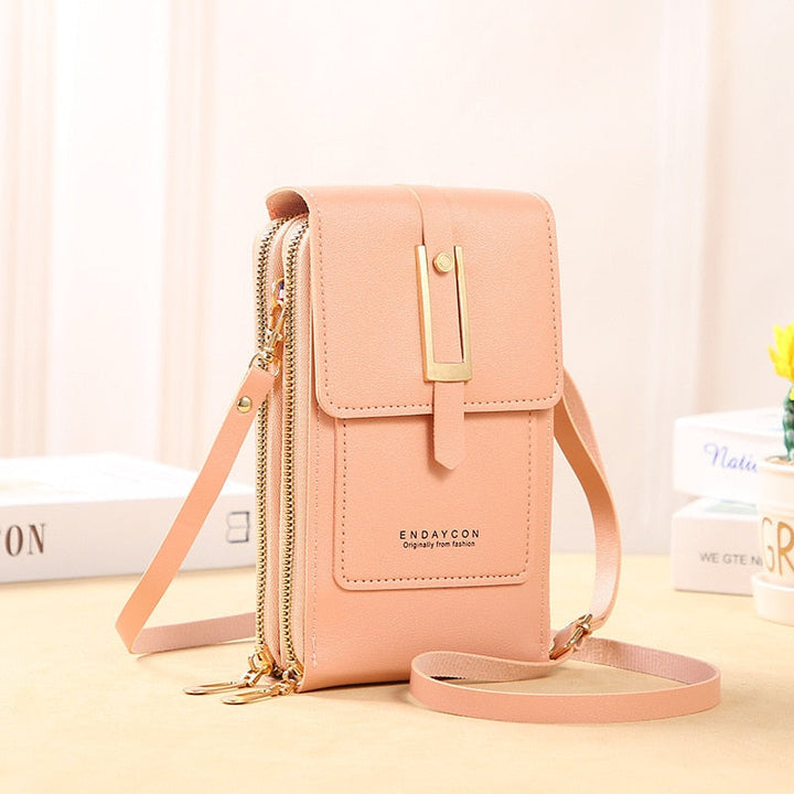 Drune Leder Smartphone Clutch | Damen Handtasche mit Touchscreen-Fenster