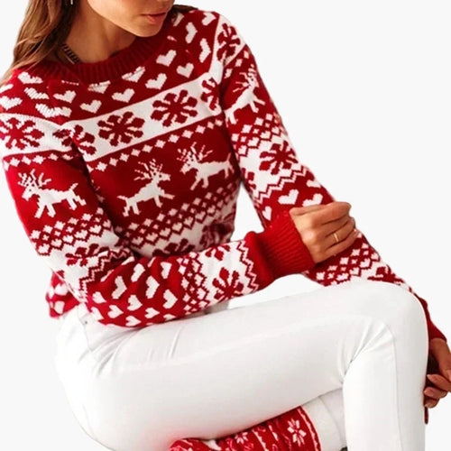 Drune | Winter Pullover im Norwegerstil - Weihnachtsmotiv, Herz- und Rentiermuster, ideal für festliche Anlässe und Alltag