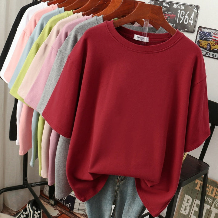 Drune Kuscheliges Baumwoll-Basic: Plus-Size T-Shirt für Damen