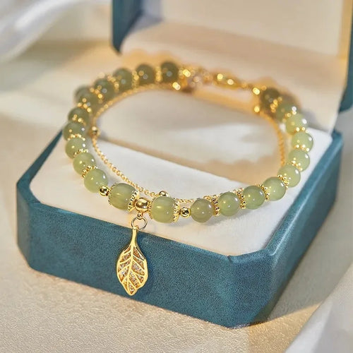 Drune | Jade Armband Mit Blätter Anhänger
