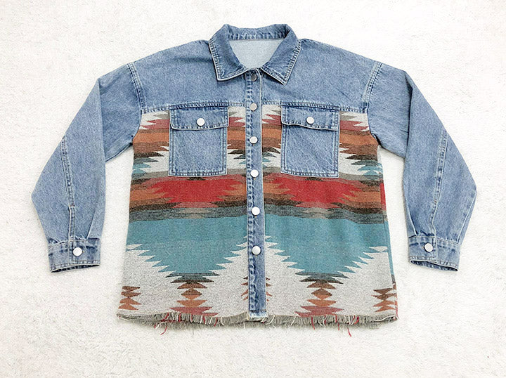 Drune | Aztec Revers Tasche Denim Patchwork Jacke