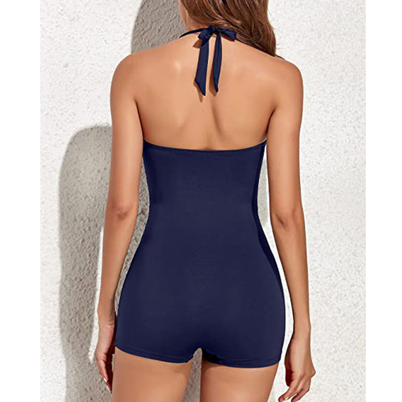 Drune | Damen Boyleg Badeanzug mit Neckholder & Shaping Effekt