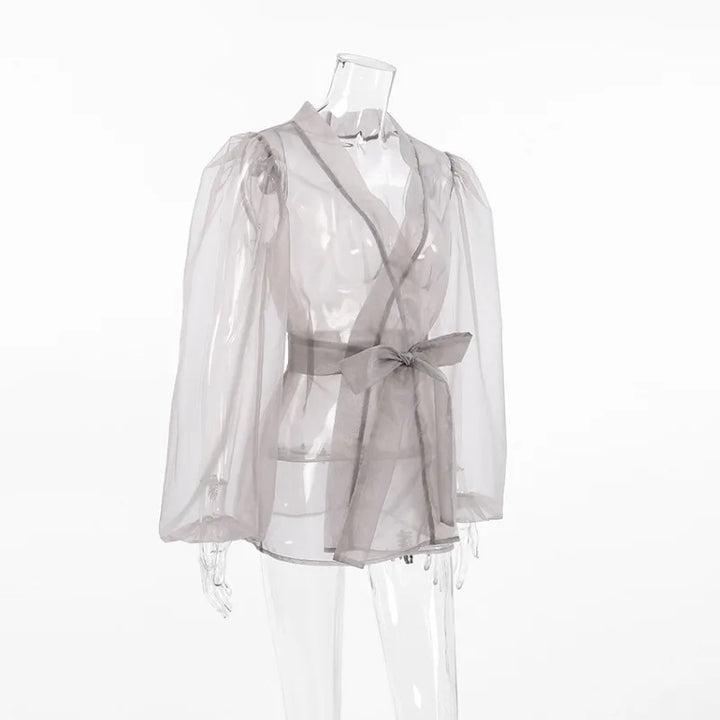 Drune | Durchsichtige Organza-Bluse mit Bindegürtel