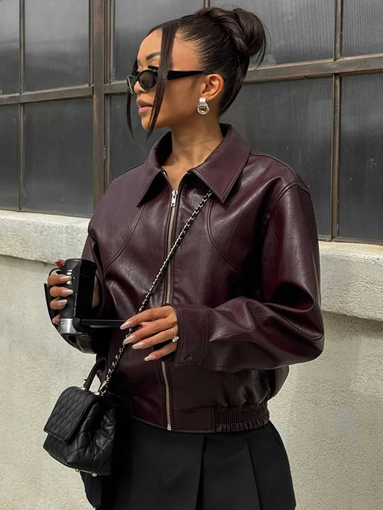 Drune | Immitierte Lederjacke mit Gürtel für Frauen