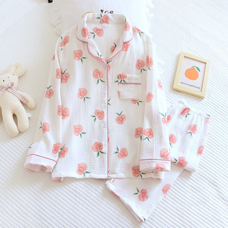 Drune | Baumwolle Pyjama Set für Frauen Pfirsich