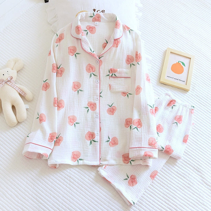 Drune | Baumwolle Pyjama Set für Frauen Pfirsich