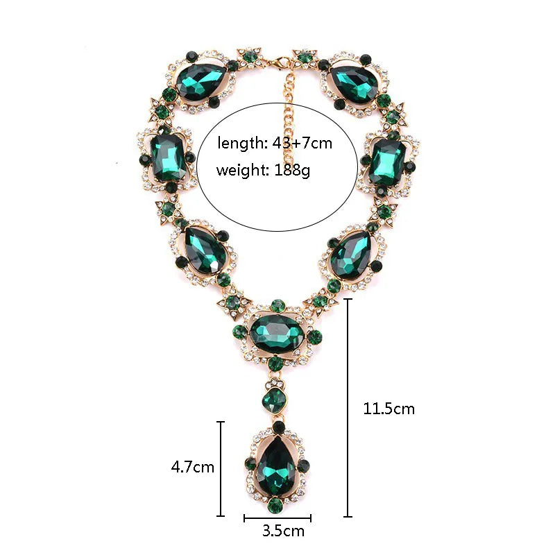 Drune | Statement Rhinestones Schmuck Große Edelstein Gem Stein Kristall Viktorianischer Schmuck Grüner Smaragd Bib Halskette für Frauen