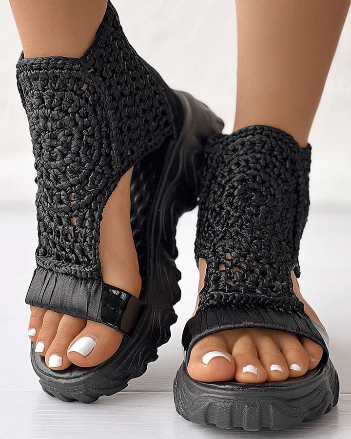 Drune Geflochtene Geometrie-Sandalen | Damen Sommer Keilsandalen