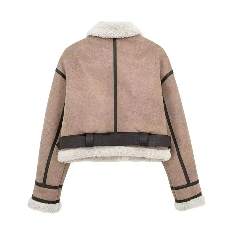 Drune | Lammfelljacke - Kurzes Modell - Oversized Fit - Warme Wollfutter - Reißverschluss schließen