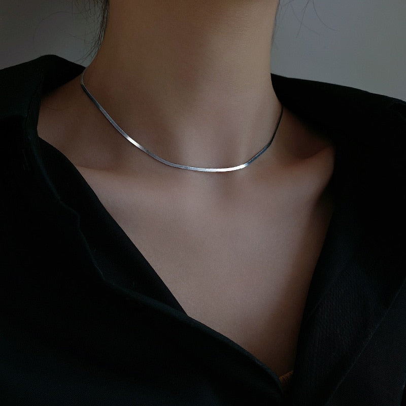 Drune Elegante Echtsilber-Schlangenknochenkette | Damen Schlüsselbein-Kettenhalskette