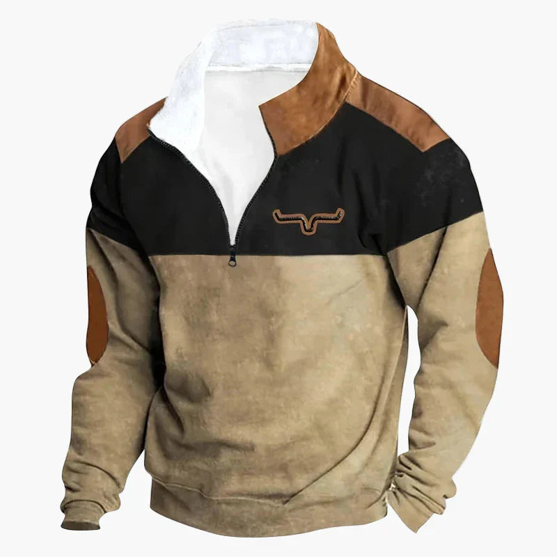 Drune | Western Style Pullover mit Azteken-Muster und Longhorn-Motiv - Bequemer Freizeit-Sweater für Outdoor & Alltag