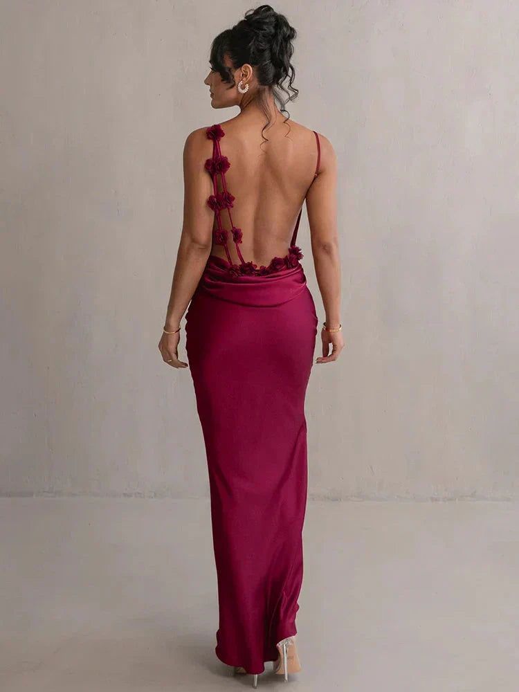 Drune | Satin Kleid mit Blumen