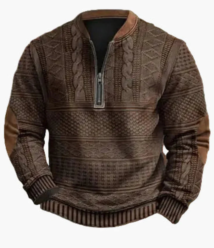 Drune | Halbzipper Pullover - Modischer Strick-Look für Herbst und Winter, Warmes Sweatshirt mit Stehkragen und Ellbogen-Patches, Freizeit & Alltag