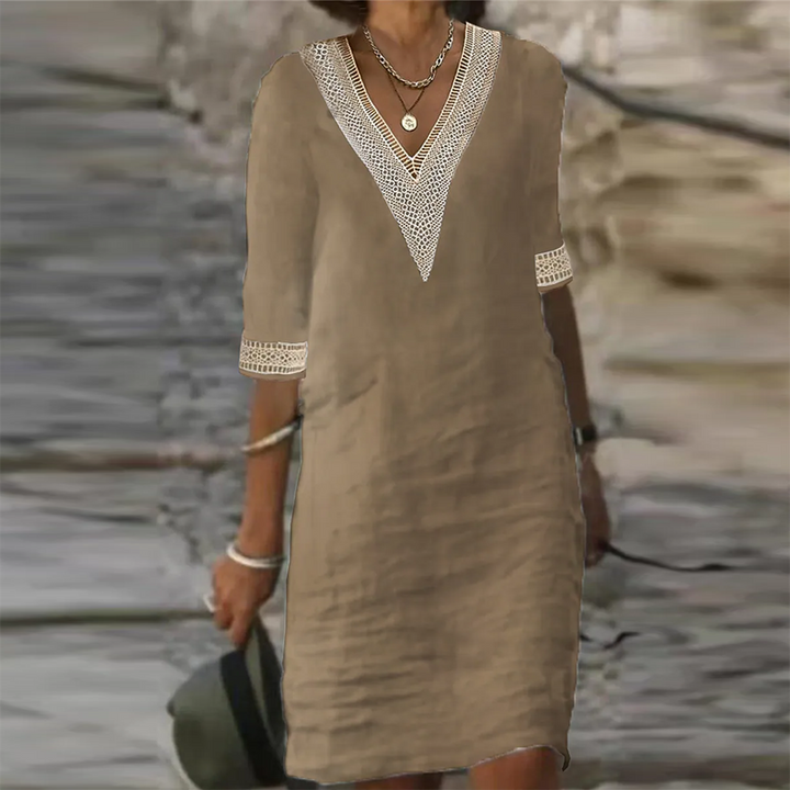 DruneStilvolles Leinen Sommerkleid für Frauen