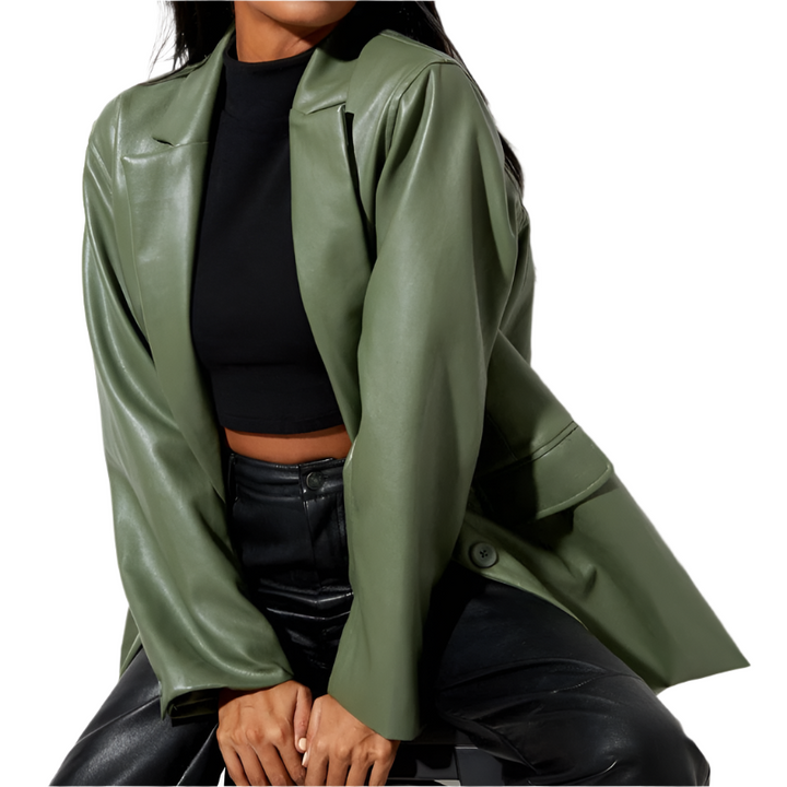 Drune | Vintage Blazer mit Lederlook für Damen