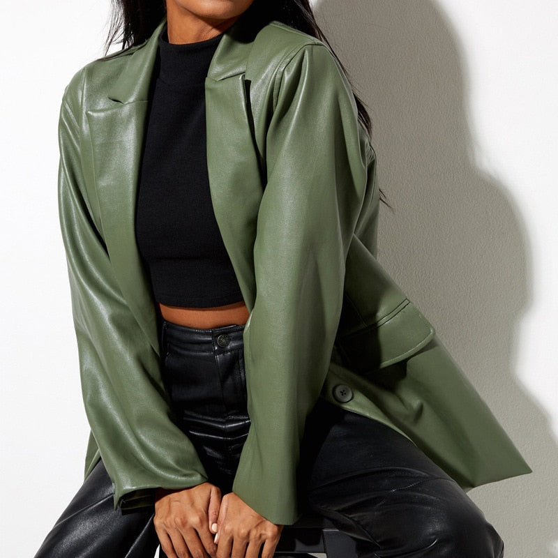 Drune | Vintage Blazer mit Lederlook für Damen