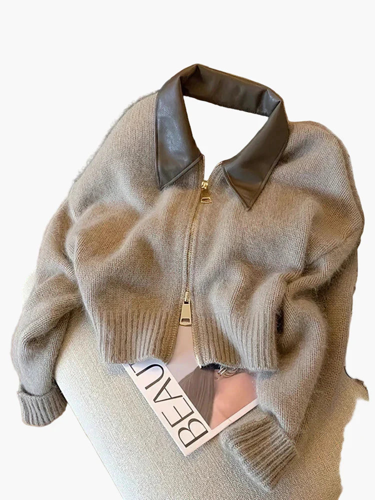 Drune | Strickjacke mit Reißverschluss und elegantem Kragen - Modischer Cropped Cardigan für Alltag und Büro