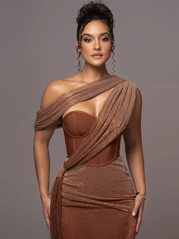 Drune | Glitzer Rückenfrei Abend Maxi Kleid