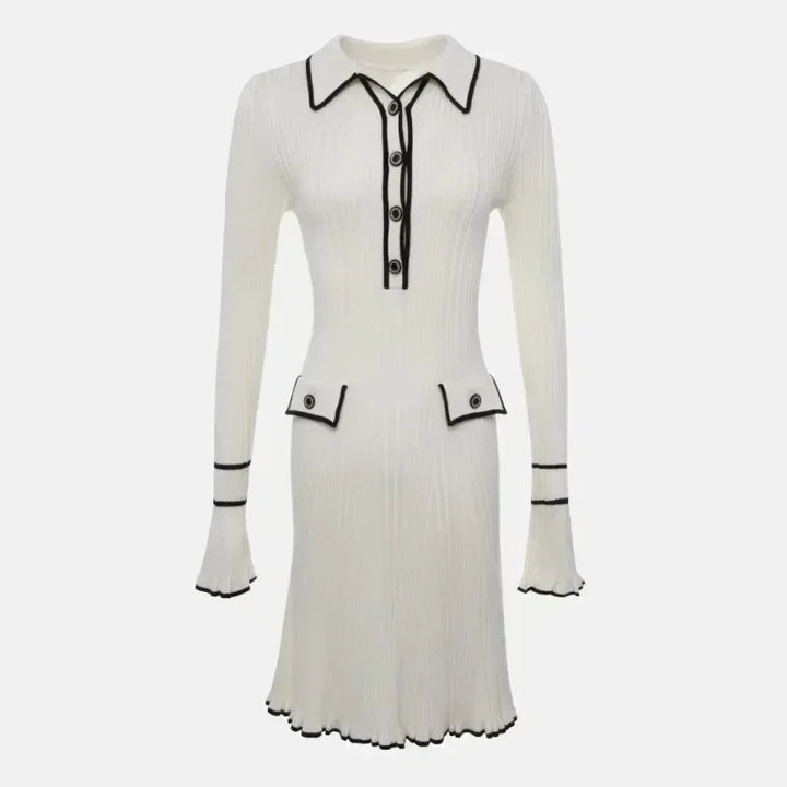 Drune | Langärmeliges Kleid mit Strickkragen und Rüschen