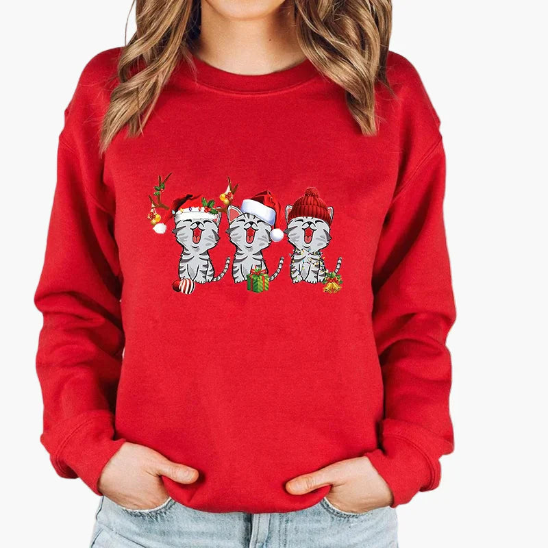 Drune | Weihnachtspullover mit Katze und Lichterkette - Lustiger Winter-Sweater für Katzenliebhaber