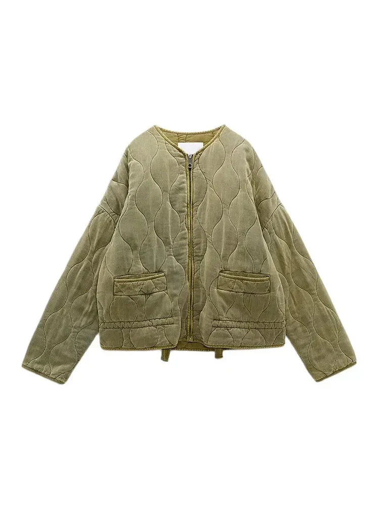 Drune | Gepolsterte Uni-Farbe Reißverschlussjacke