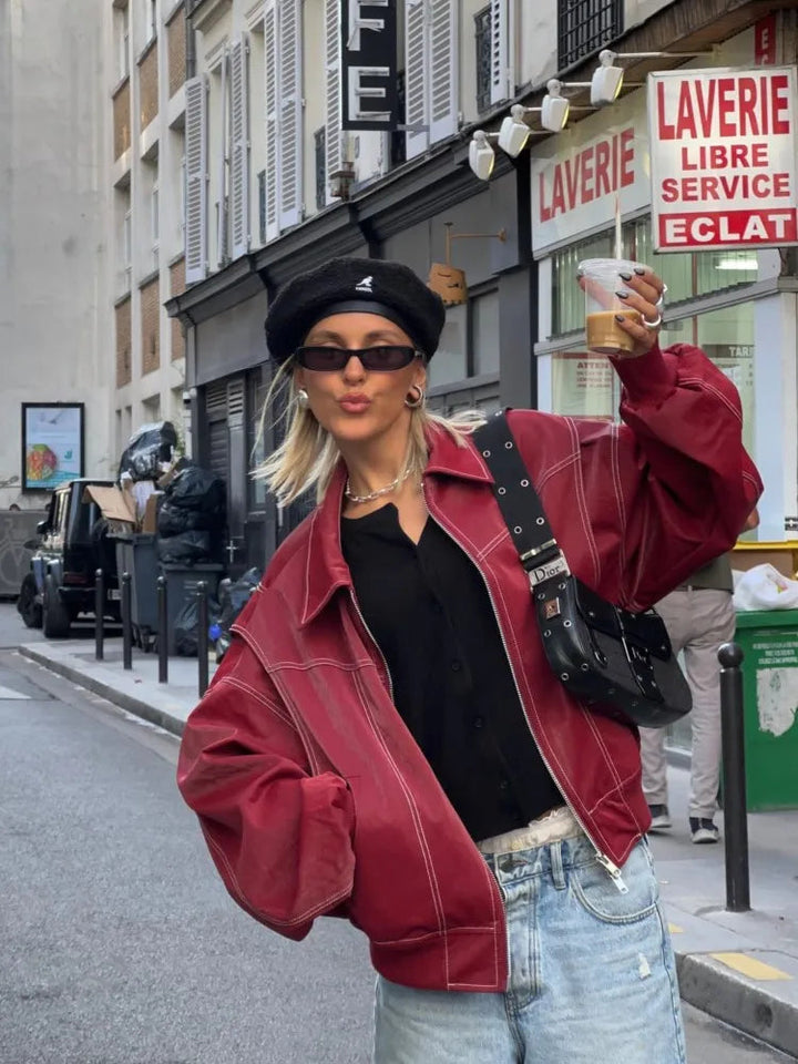Drune | Vintage Übergroße Lederjacke für Damen - Perfekt für Drune | Tage