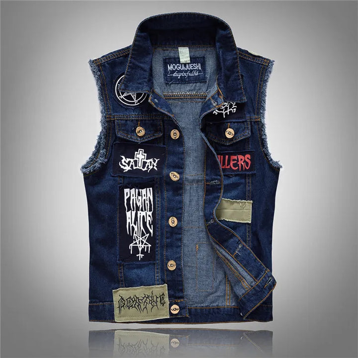 Drune | Jeansweste Mit Patches Für Herren