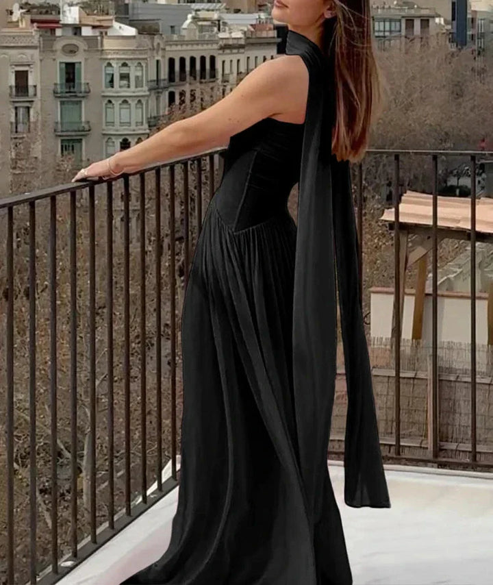 Drune | Patchwork Maxi Kleid Schal Rückenfrei Strapless Rüschen Bankett