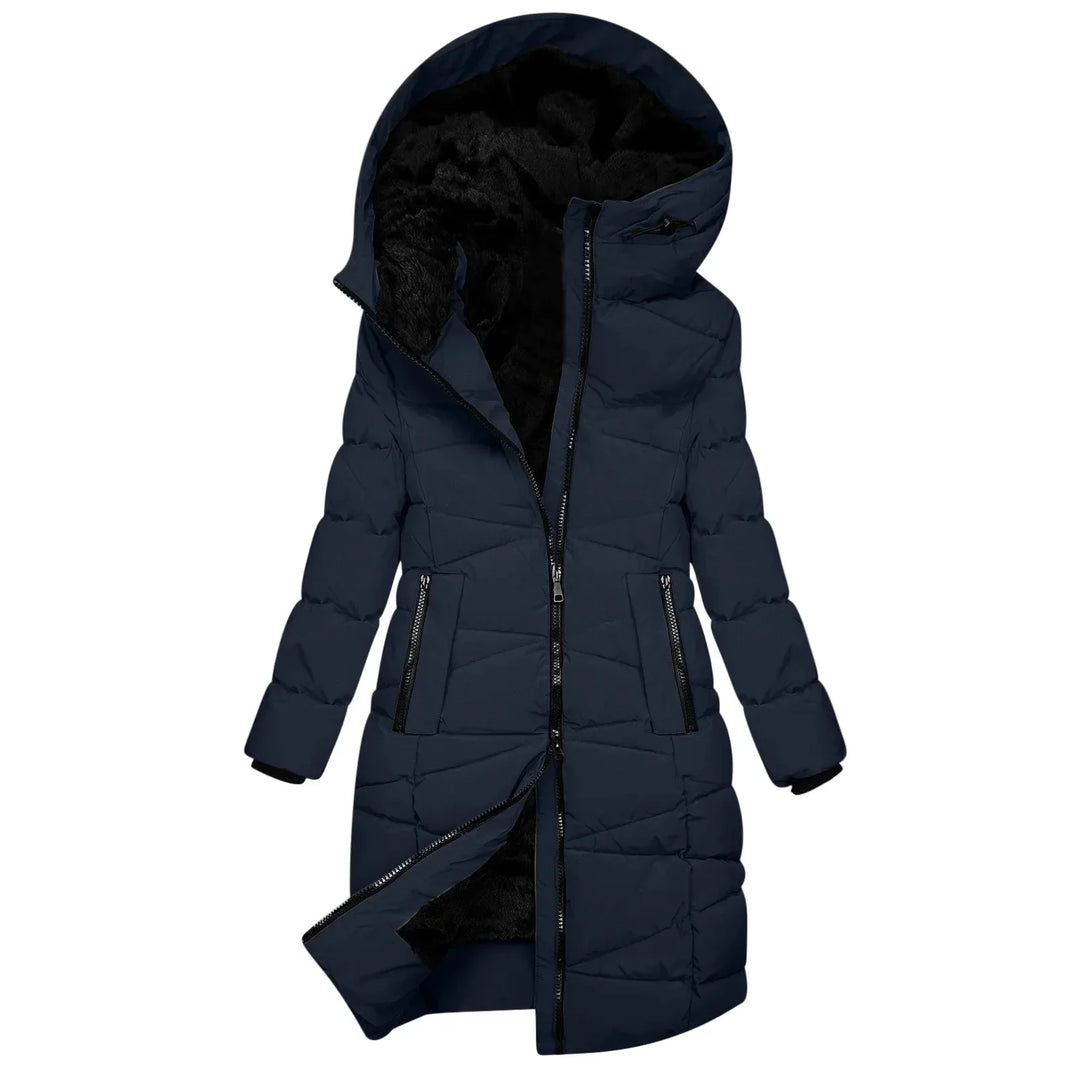 Drune | Winter Steppmantel Lang - Winddichte Kapuzenjacke mit Reißverschluss, Modisch & Elegant