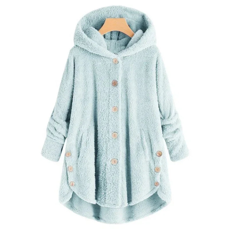 Drune | Damen Fleecejacke – Lässig Schnitt – Kapuze – Druckknopfverschluss – Plüschweicher Griff – Taschen