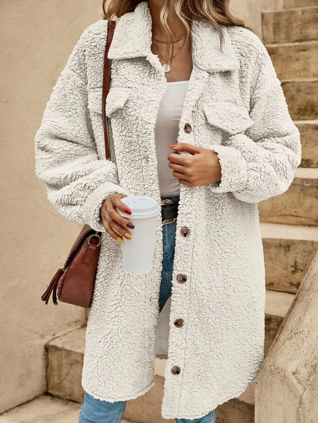Drune | Bequeme Teddy Jacke mit Knopfleiste & Brusttaschen