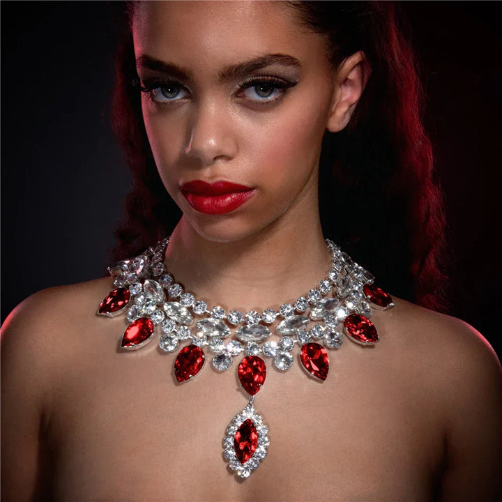 Drune | Boho Silber Luxus Rhinestone Wassertropfen Anhänger Choker für Frauen Sexy Kristall Halskrause Statement Halskette Schmuck Zubehör