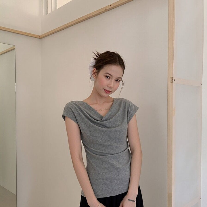 Damen Kurzarm T-Shirt mit Raffungen Slim Fit