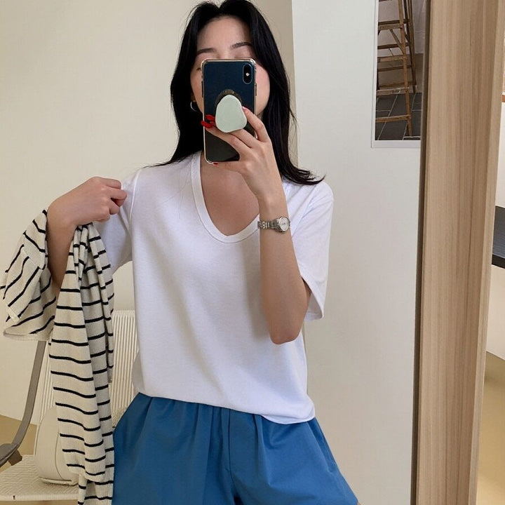 Damen Basic Kurzarm T-Shirt Locker Slim Fit