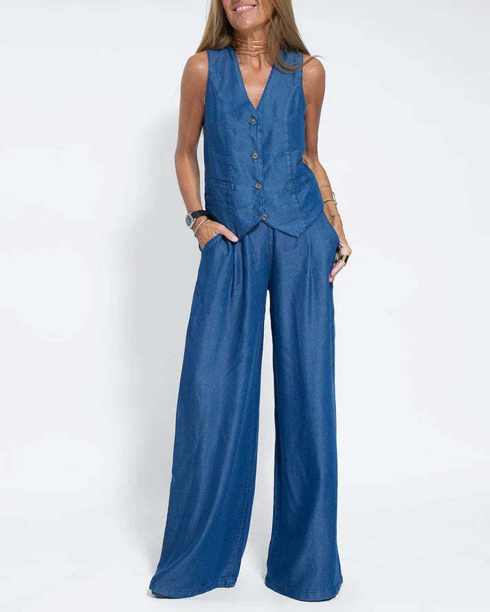Drune | Elegantes 2 Teiliges Satz Aus Weiter Leinenhose Und Weste