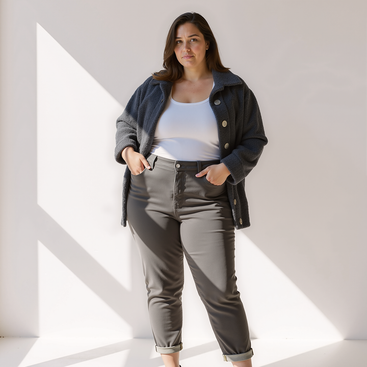 Drune | Weiche Damen Teddy Herbstjacke mit Knöpfen und Taschen