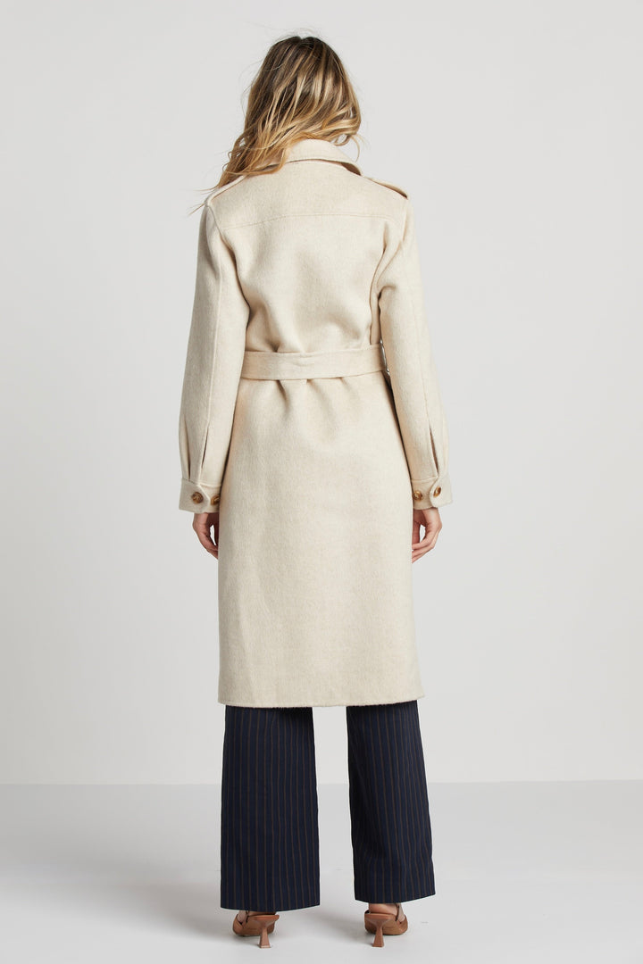 Drune | Damen Wolljacke mit doppelter Knopfreihe und abnehmbarem Gürtel und Sturmklappe