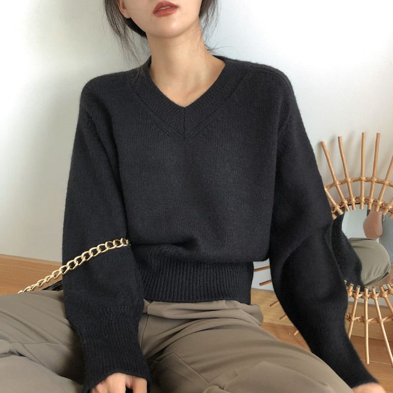 Drune | Minimalismus V-ausschnitt Pullover Pullover