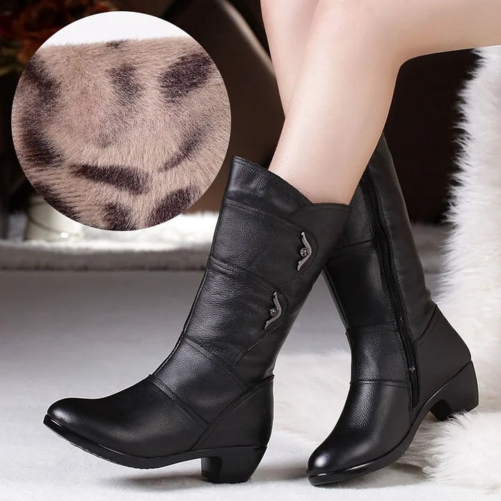 Drune | Damen Trendige Legere Pu Leder Schwarze Stiefel