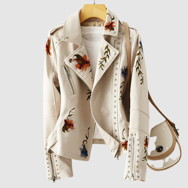 Drune | Lederjacke mit Retro Blumenmuster