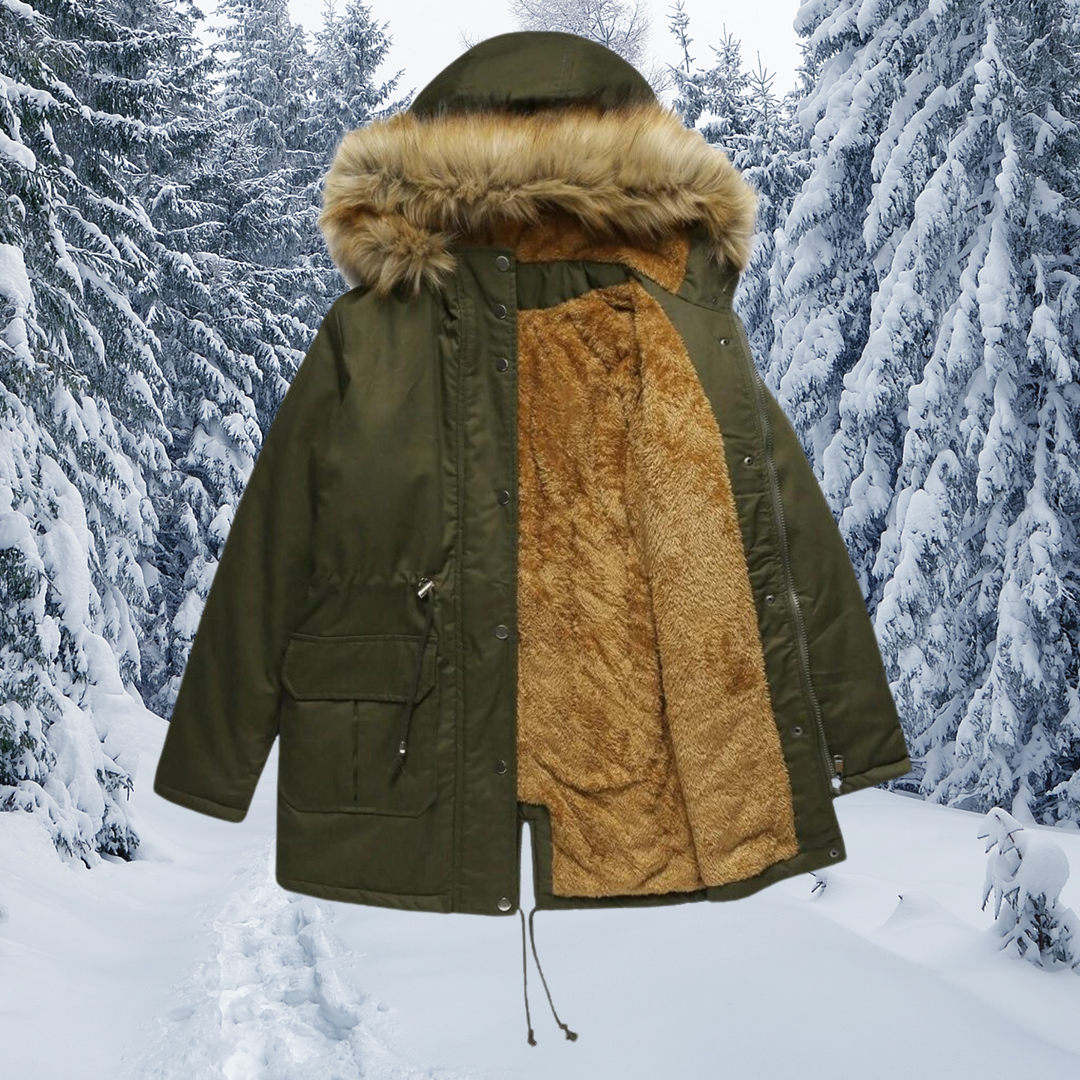 Drune | Gepolsterter Pelzkragen mit Kapuze Warmer Wintermantel