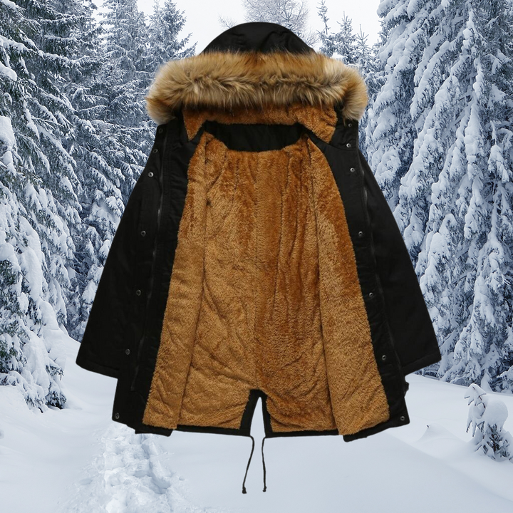 Drune | Fellkragen mit Kapuze Warmer Wintermantel