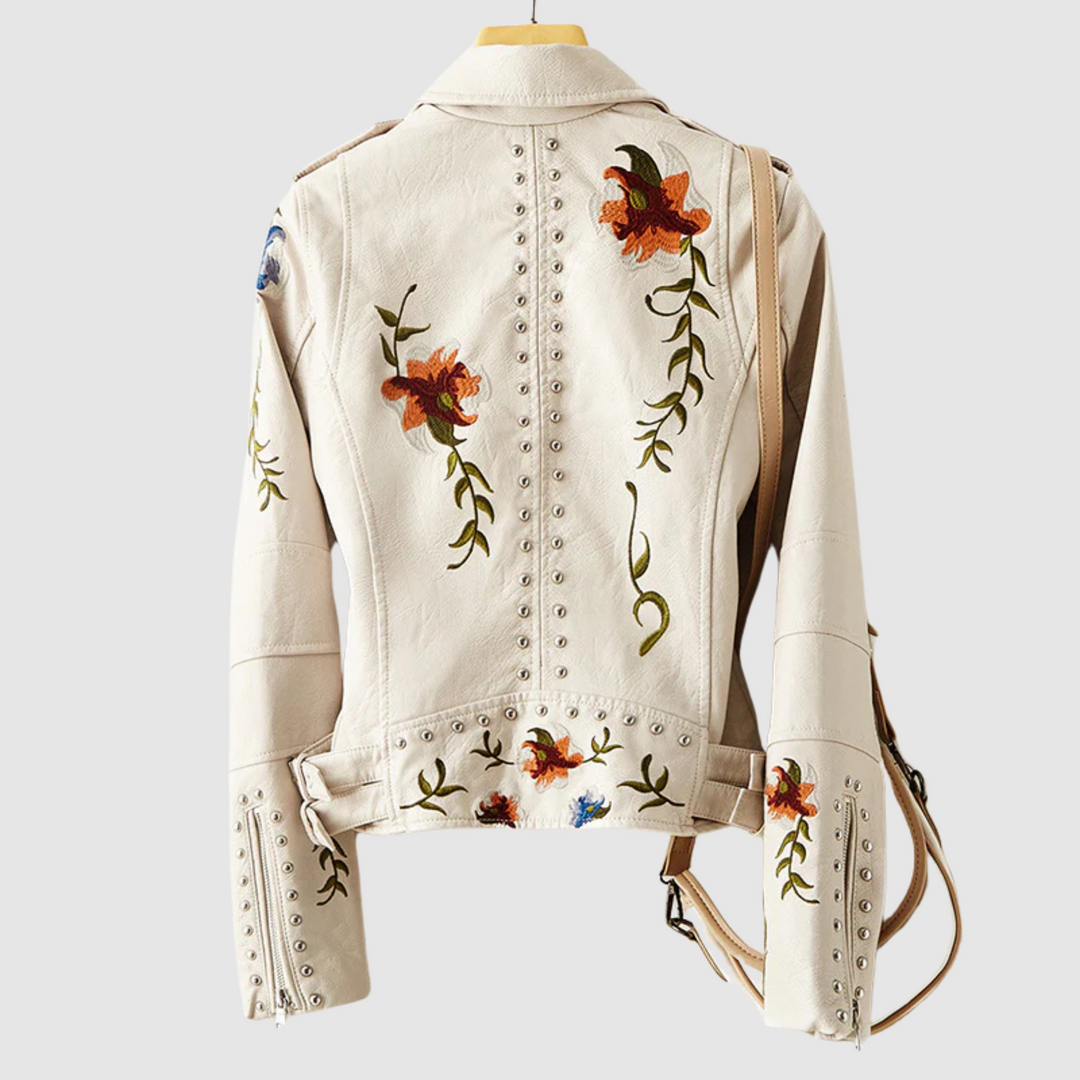 Drune | Lederjacke mit Retro Blumenmuster