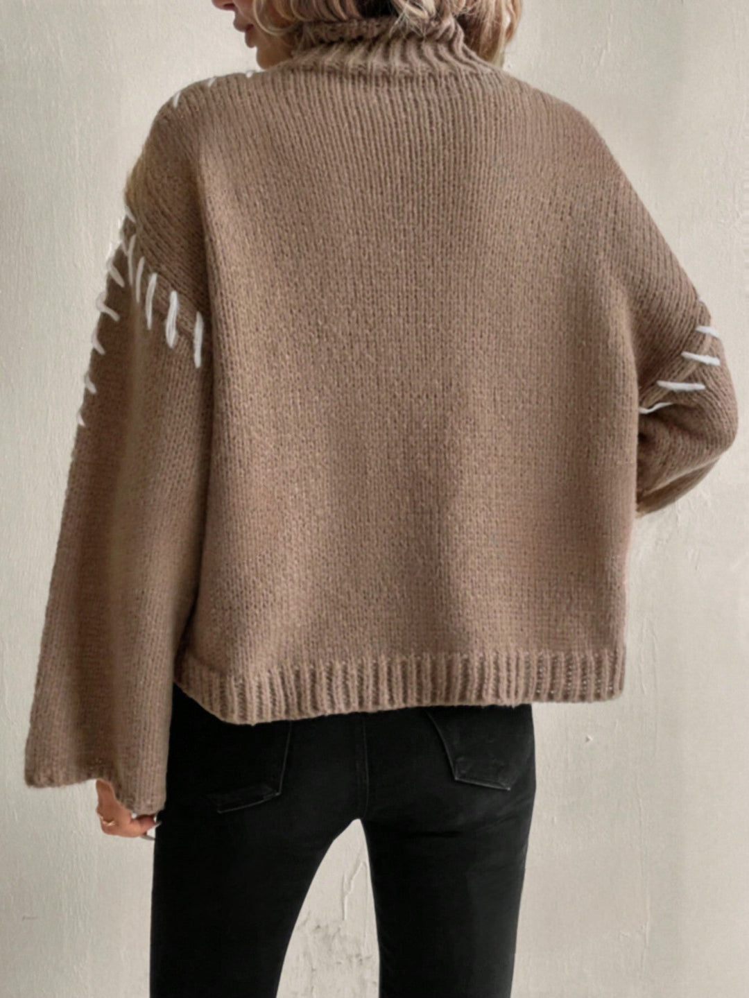 Drune | Damen Patchwork Strickpullover mit kontrastierenden Farben und Rollkragen