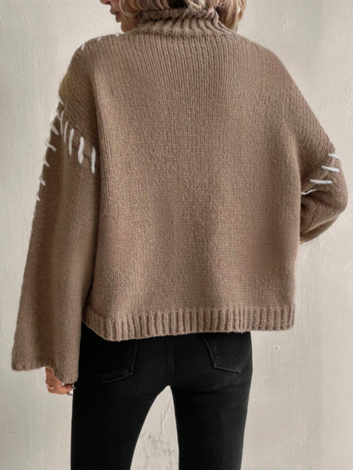 Drune | Damen Patchwork Strickpullover mit kontrastierenden Farben und Rollkragen