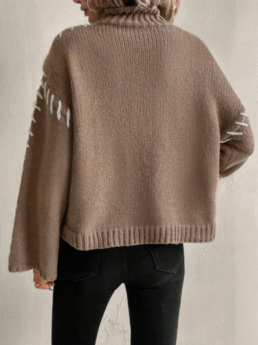Drune | Damen Patchwork Strickpullover mit kontrastierenden Farben und Rollkragen