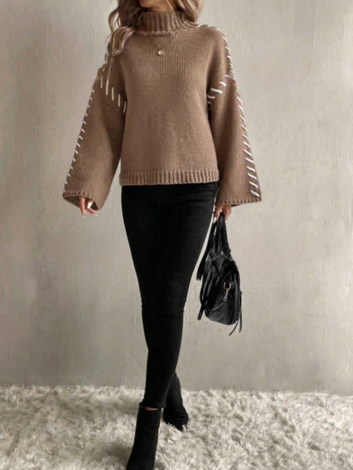 Drune | Damen Patchwork Strickpullover mit kontrastierenden Farben und Rollkragen